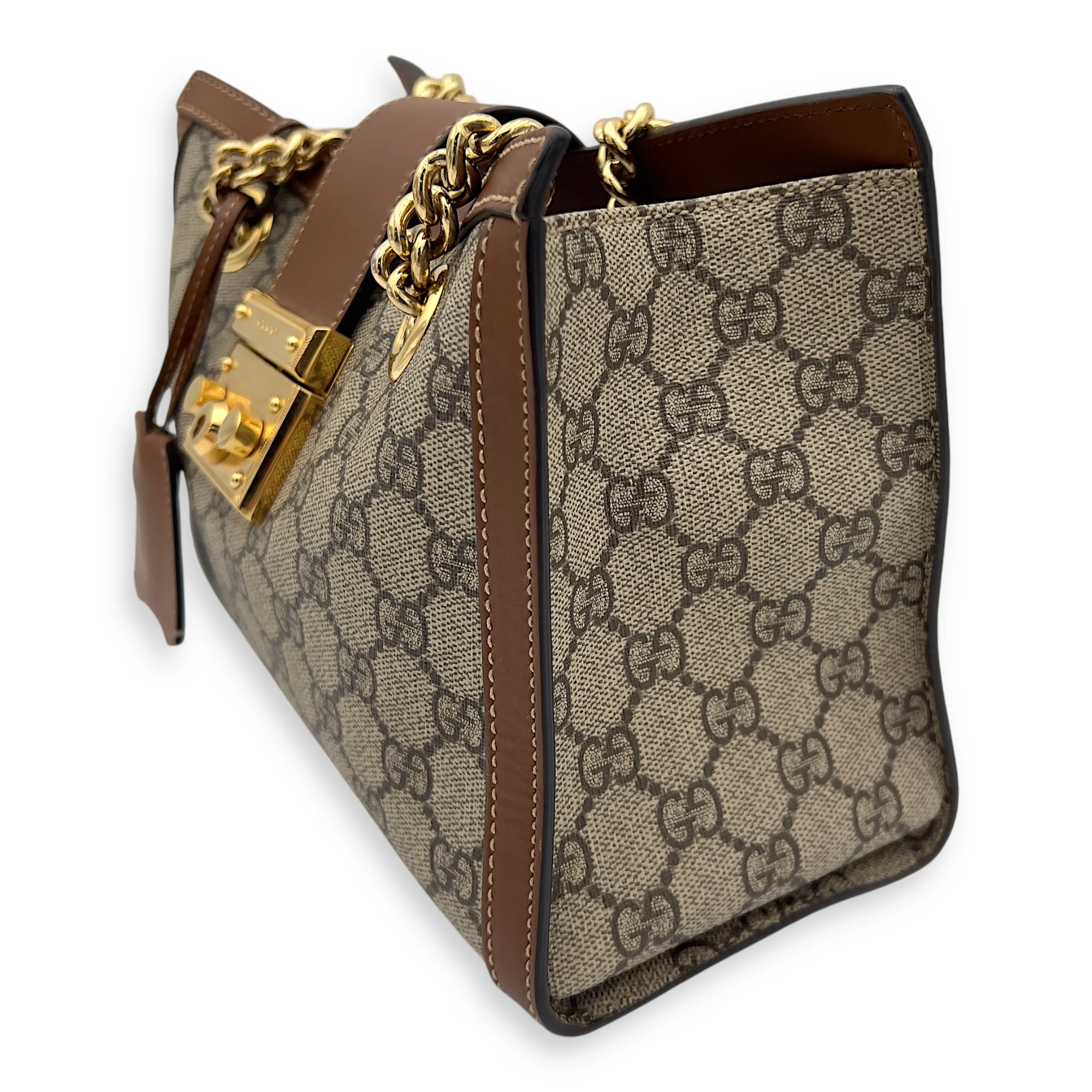 Padlock Shoulder Bag Brown in Monogram Coated Canvas, Gold hardware