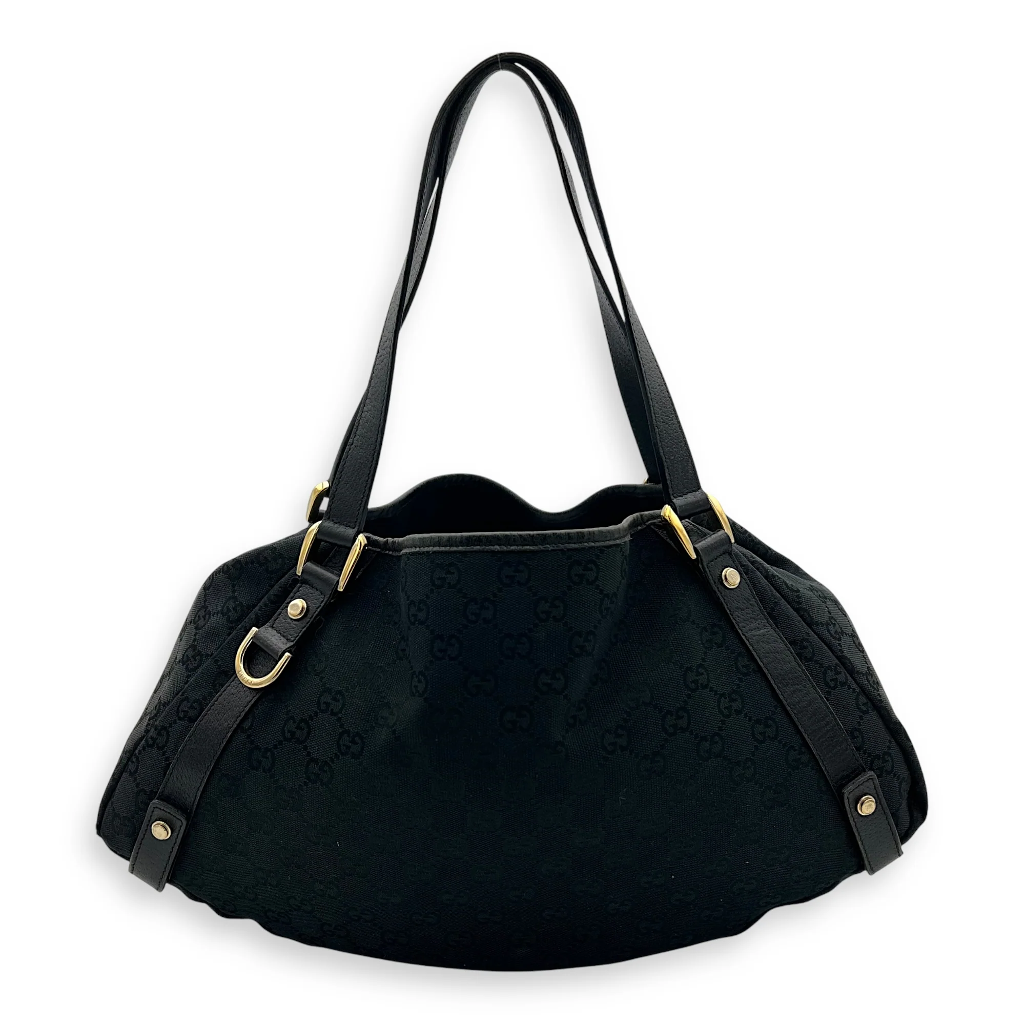 GG Shoulder Bag Black in Canvas, Gold hardware