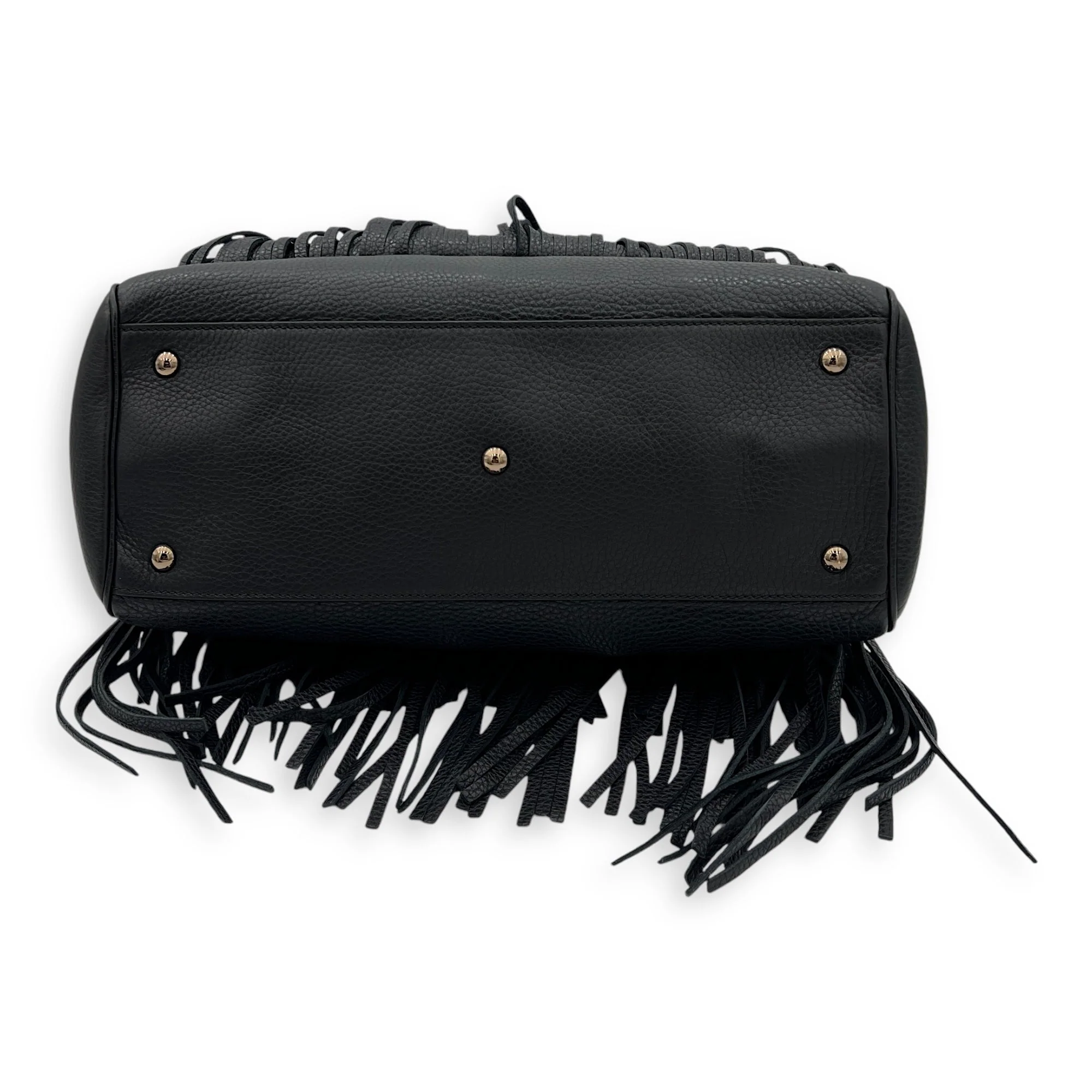 Bamboo Tassel Black Top Handle Bag in Calfskin, Gunmetal hardware