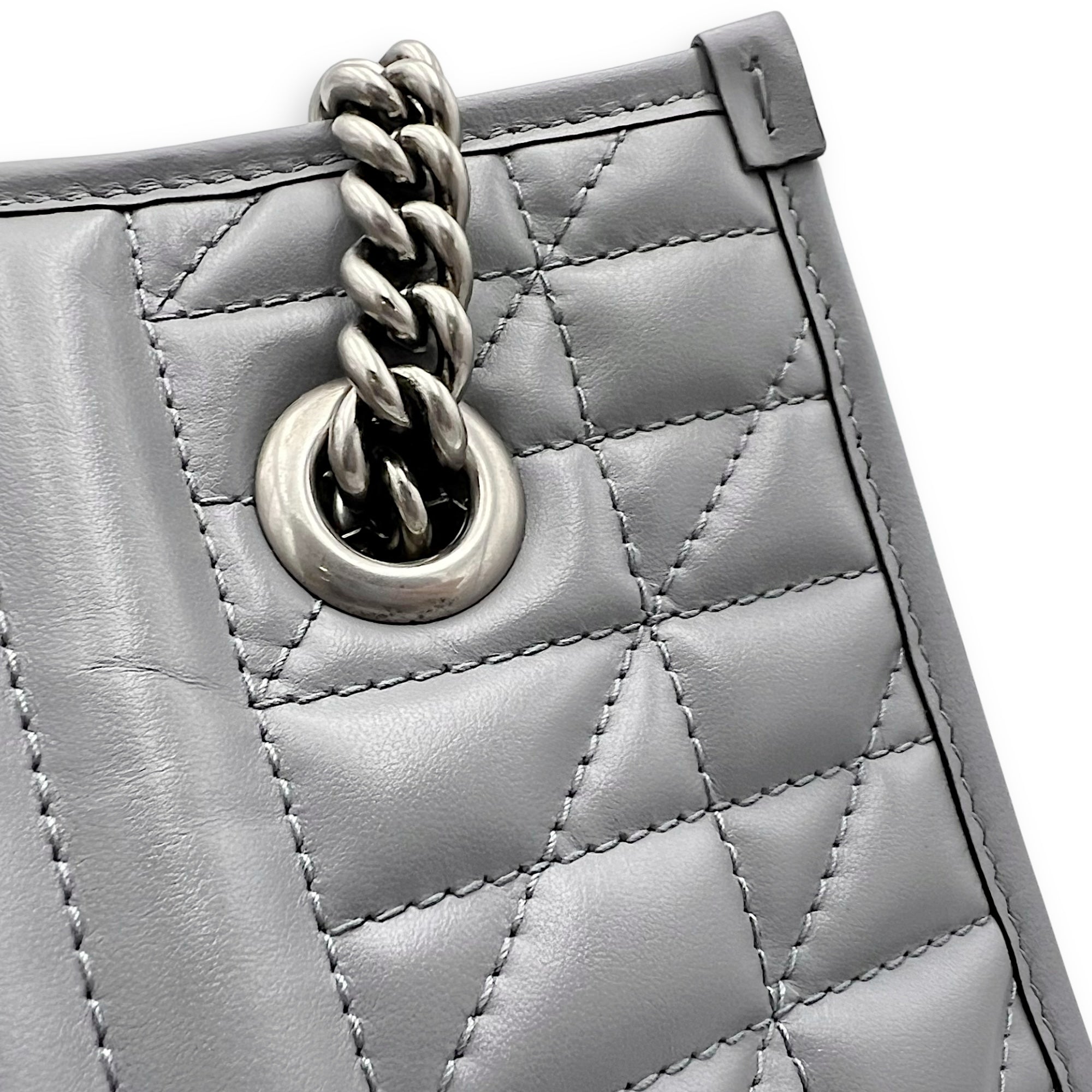 GG Marmont Tote Bag Grey in Calfskin, Ruthenium hardware