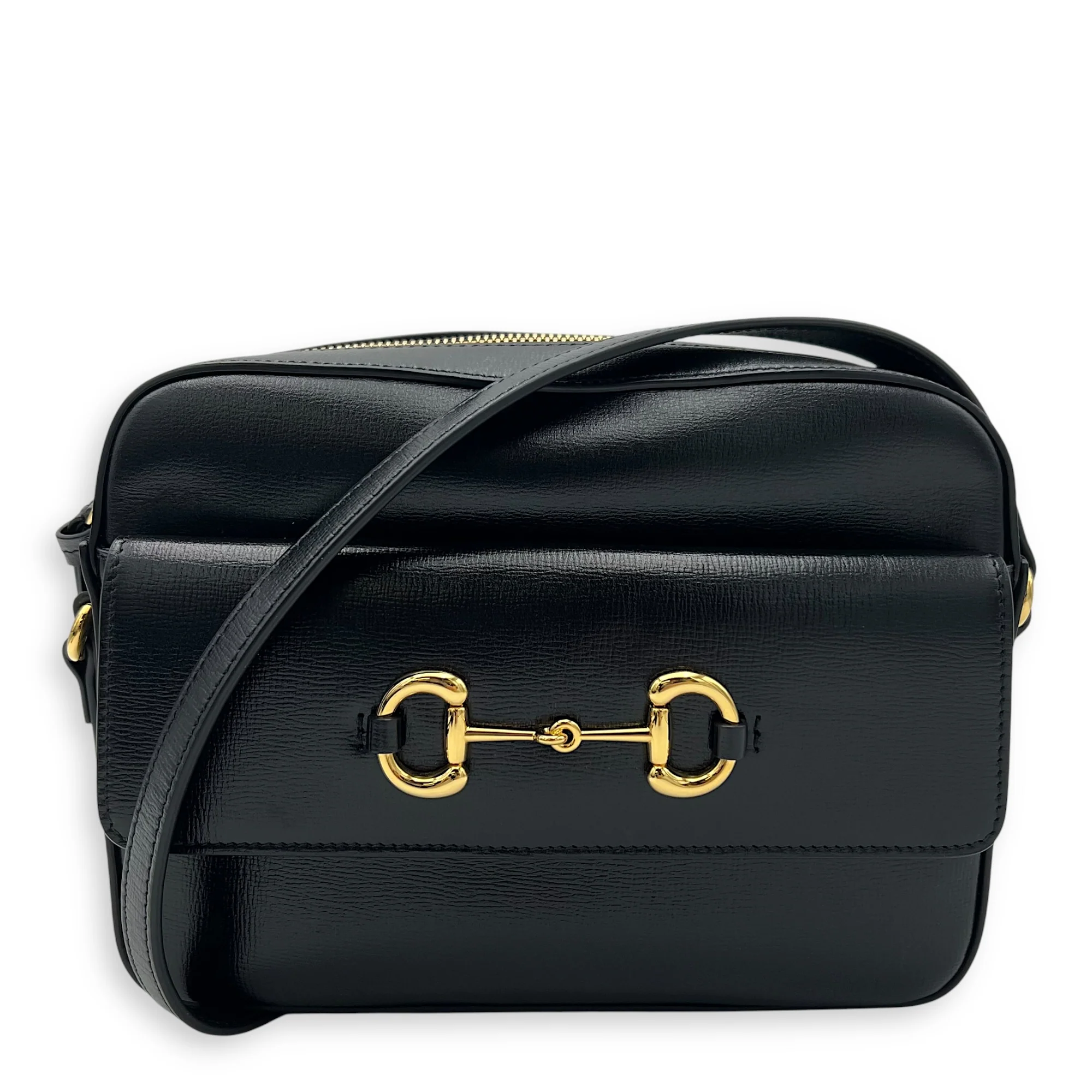 Horsebit 1955 Shoulder Bag Black in Calfskin, Gold hardware