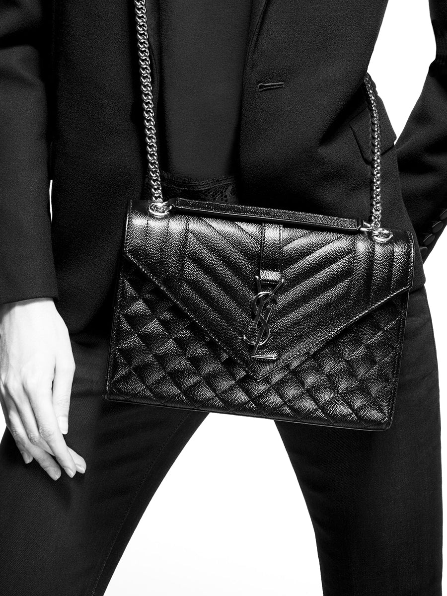 Envelope Medium Chain Bag in Mix Matelasse Corduroy in Greyish Brown
