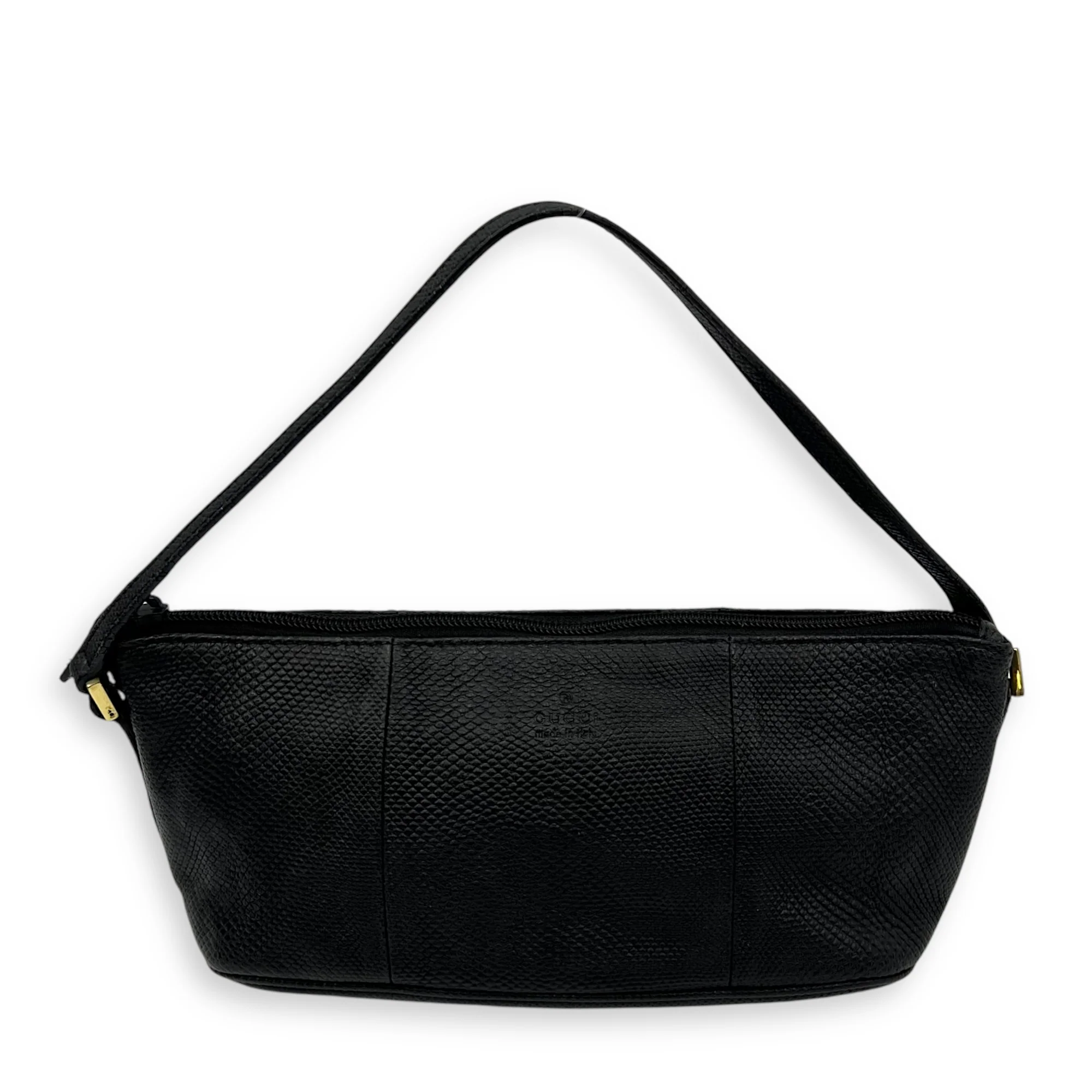 Pochette Boat Top Handle Bag Black in Snakeskin, Silver hardware