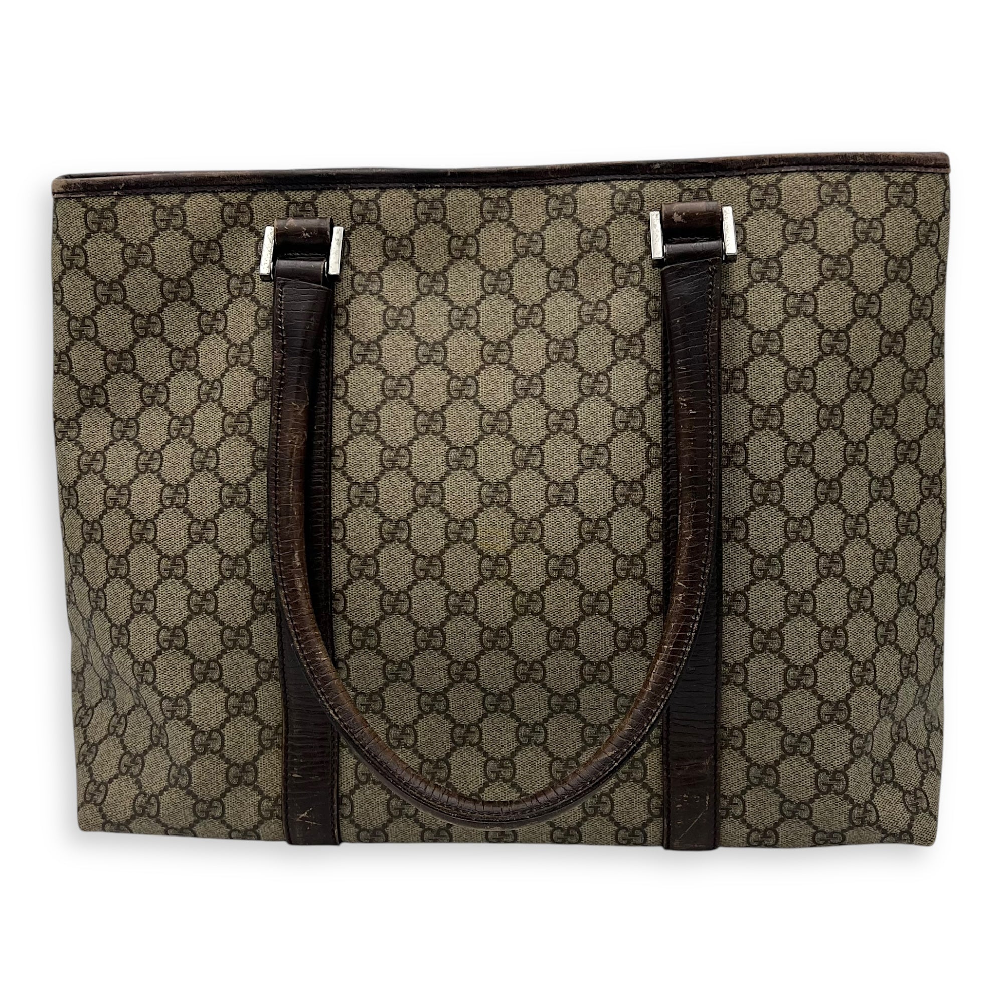 Vintage Top Handle Bag Brown in Coated Canvas, Silver hardware