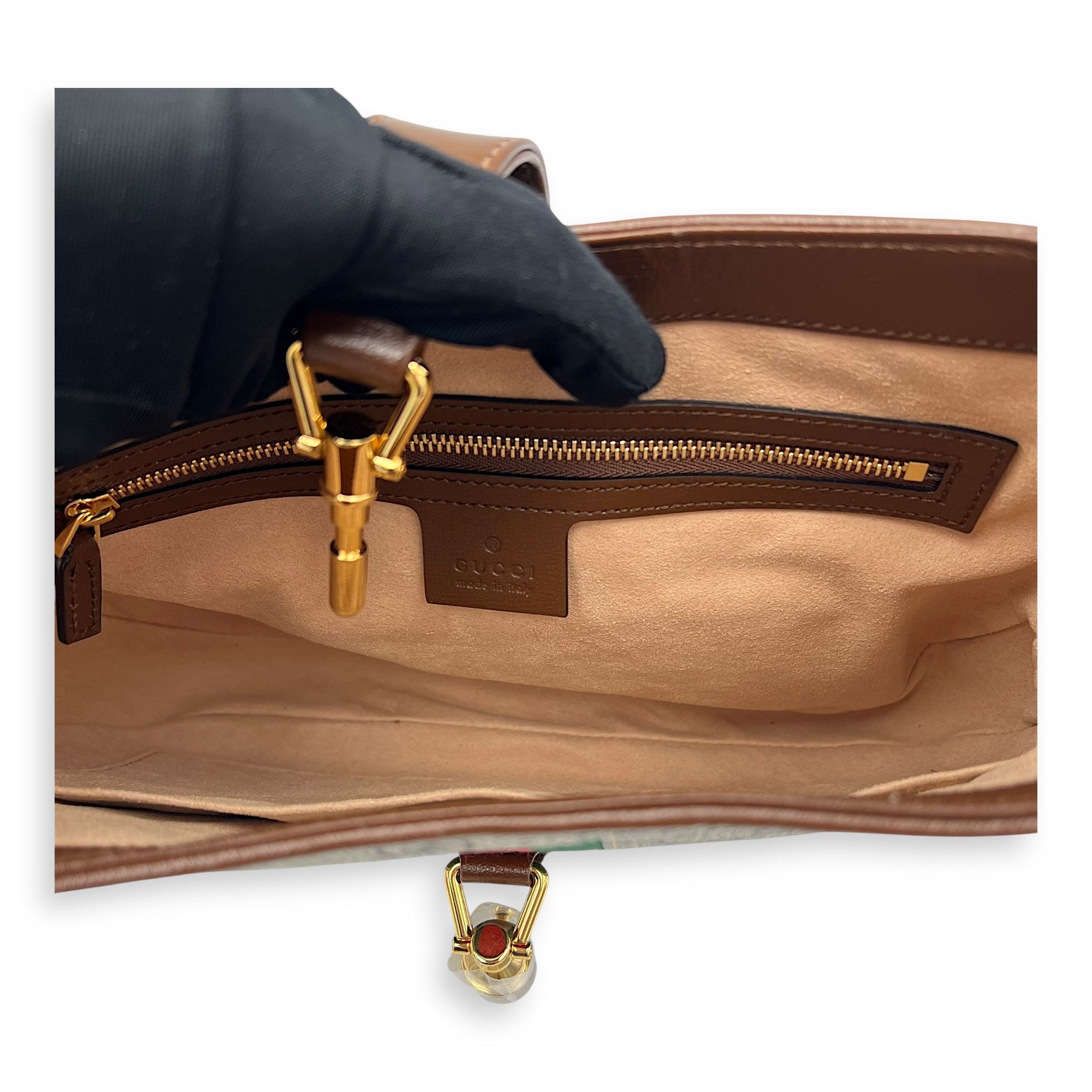 Jackie 1961 Brown Shoulder Bag in Monogram Coated Canvas, Gold hardware