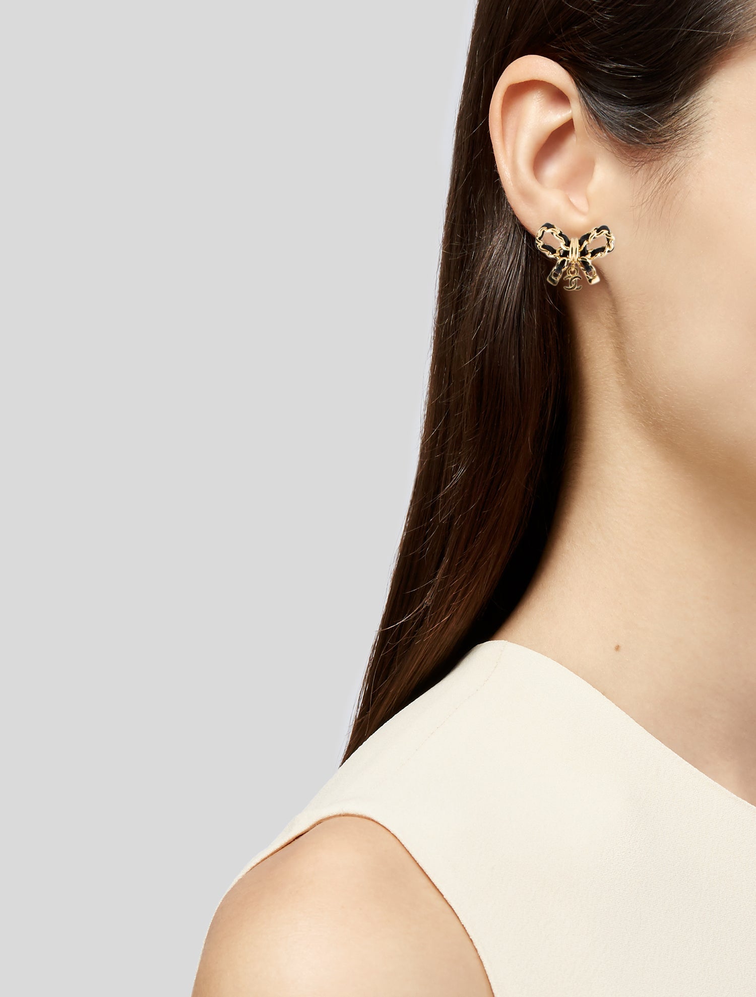 2022 Leather Bow CC Stud Earrings