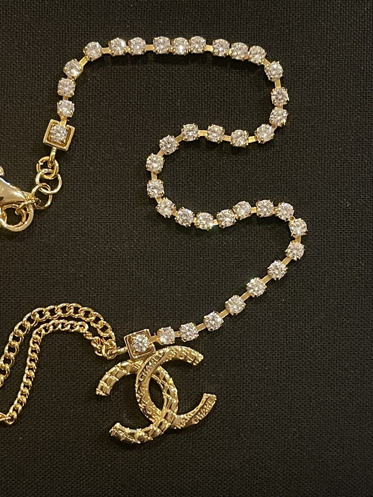 Vintage Crystal Chain Necklace Gold Plated