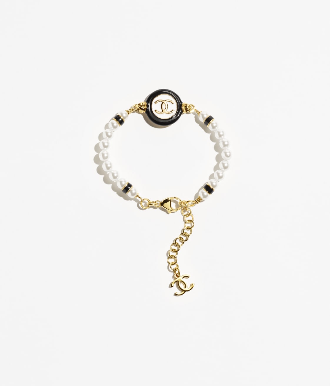 Black and White Circle Pearl Chain Bracelet