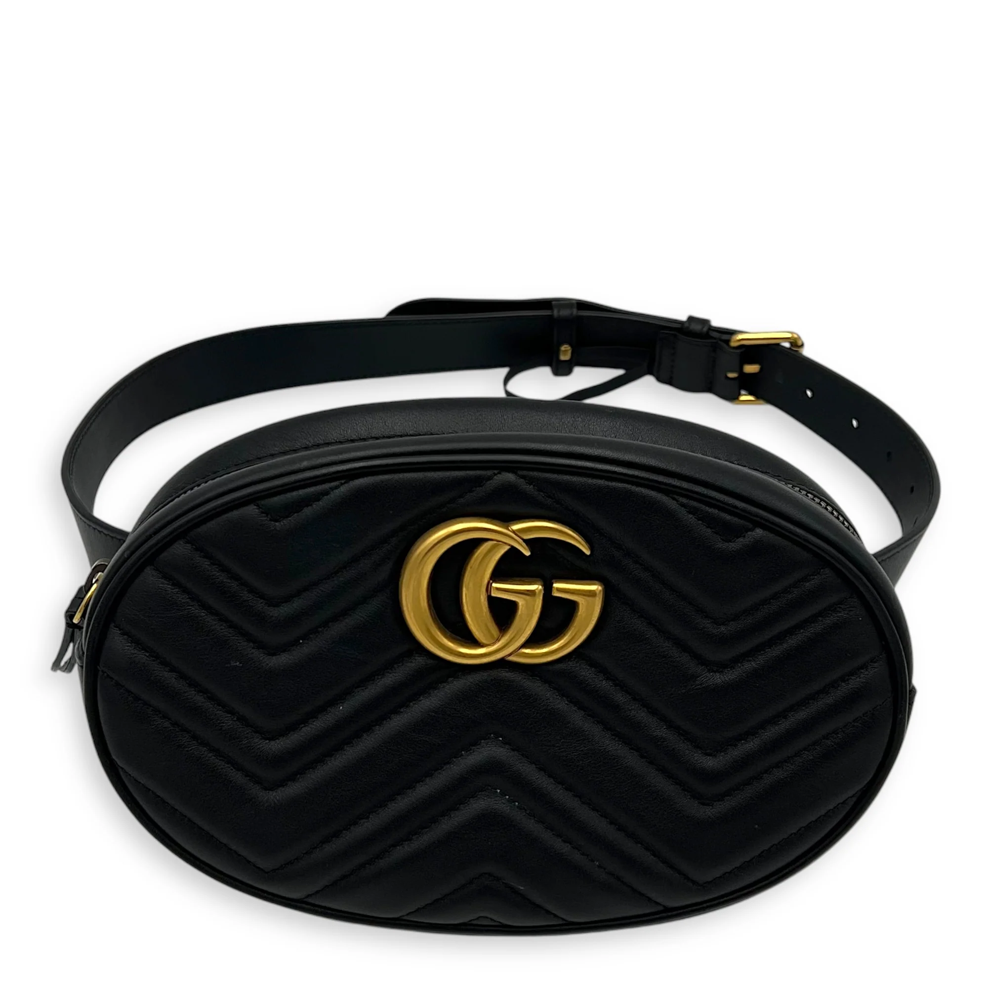GG Marmont 85 Black Belt Bag in Calfskin, Gold hardware