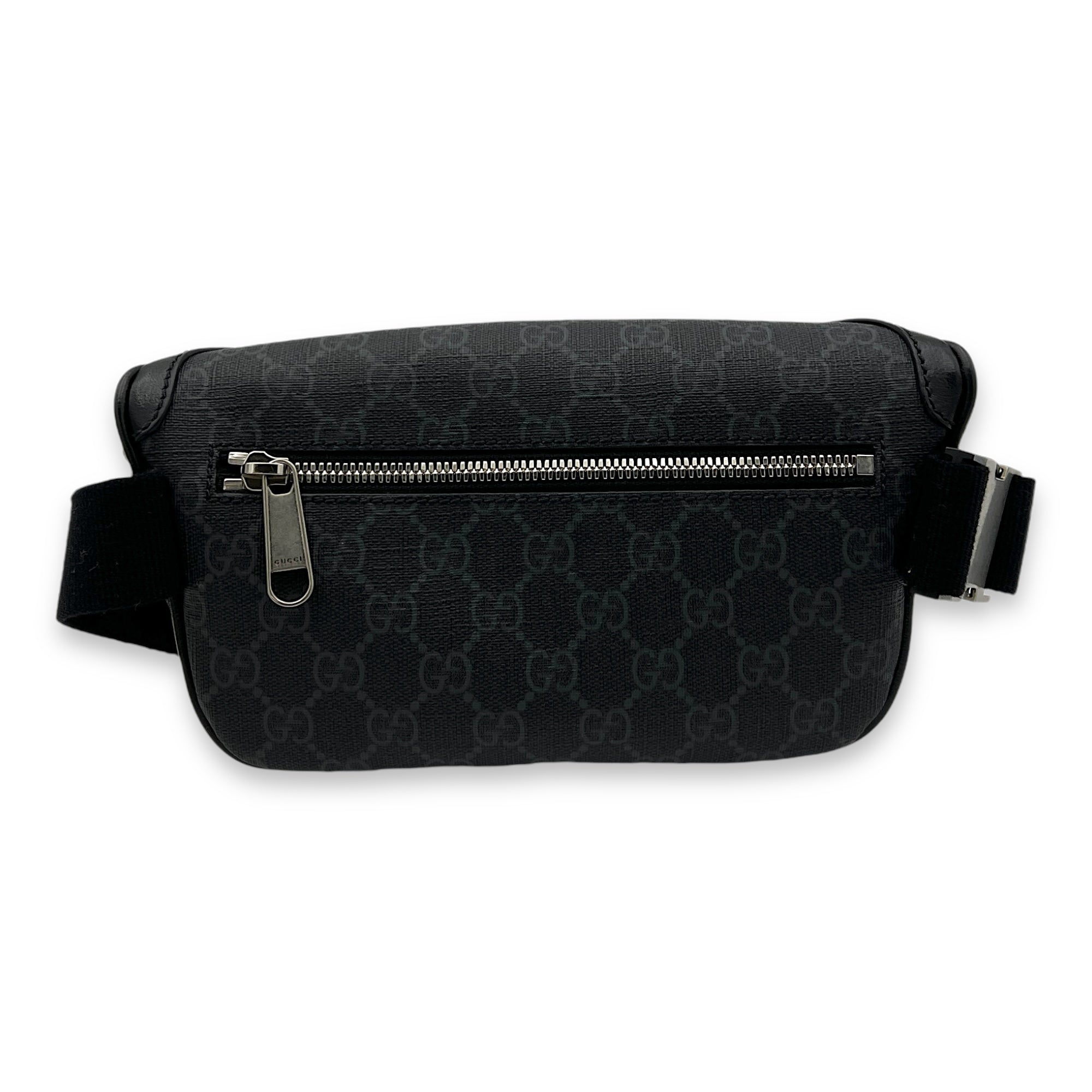 Interlocking G Black Belt Bag in Coated Canvas, Silver hardware