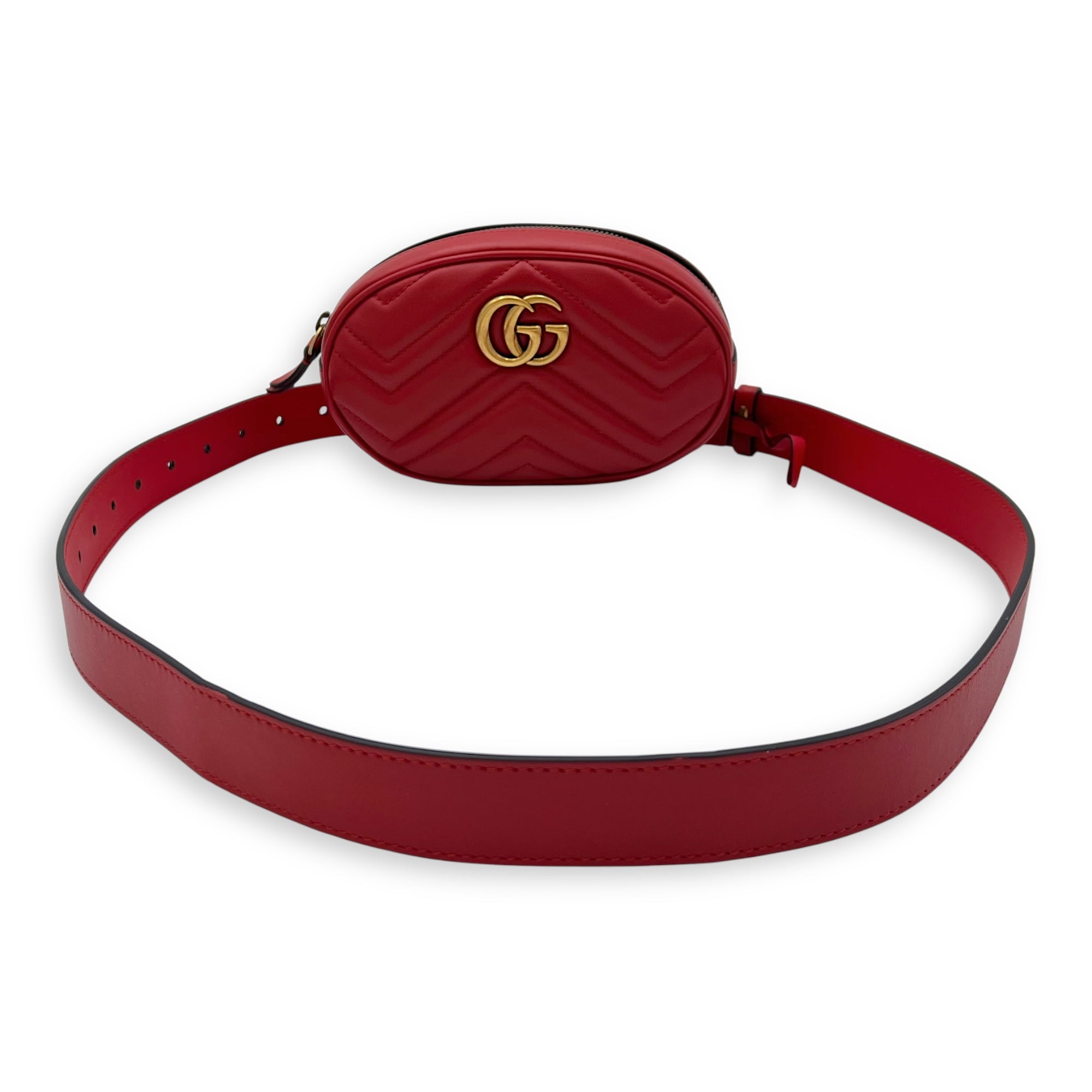 GG Marmont Belt Bag Red in Calfskin, Gold hardware