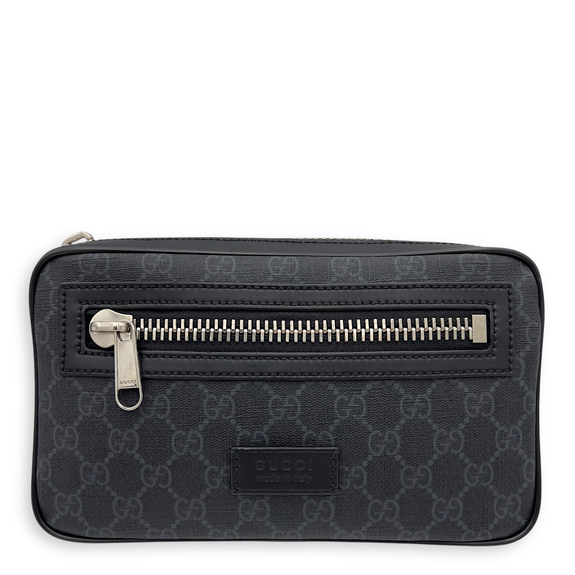 GG Supreme Black Belt Bag in Monogram Coated Canvas, Silver hardware