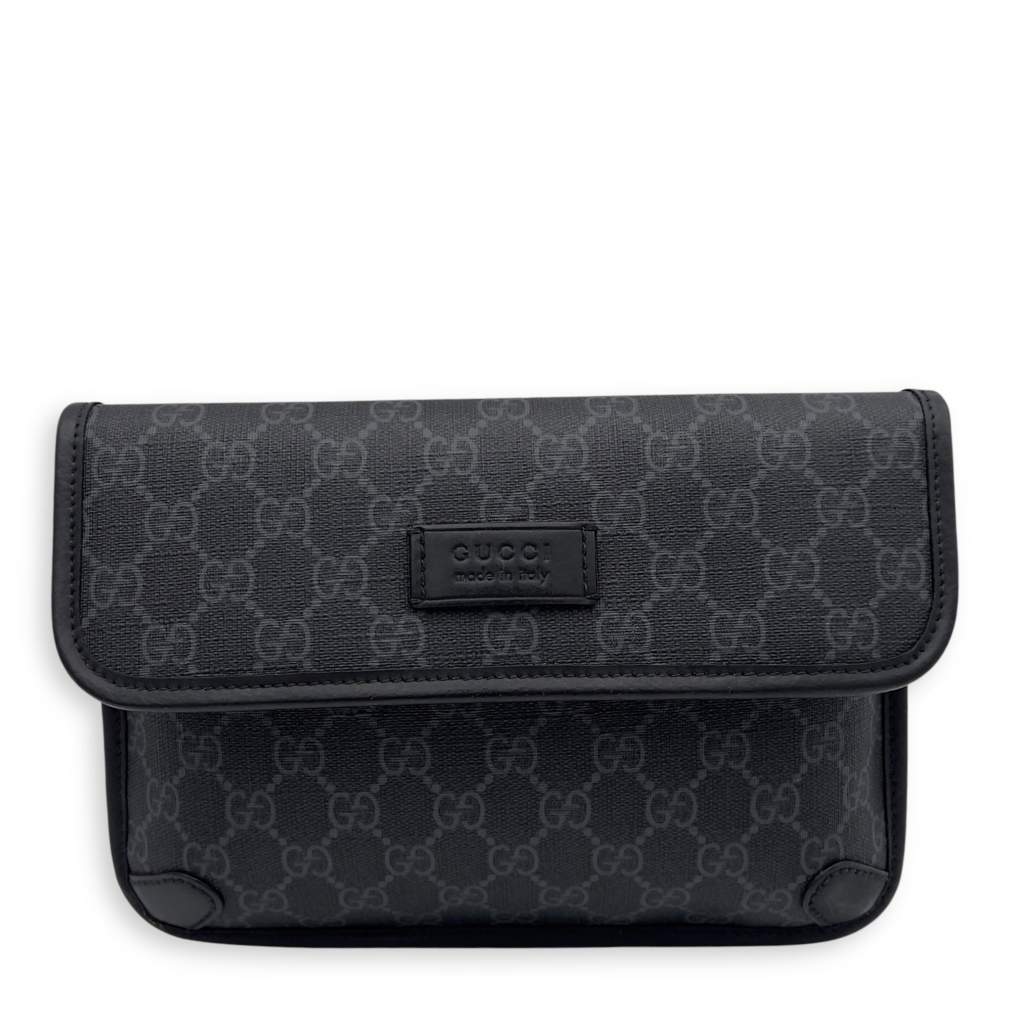 GG Supreme Belt Bag Black in Monogram Coated Canvas, Silver hardware
