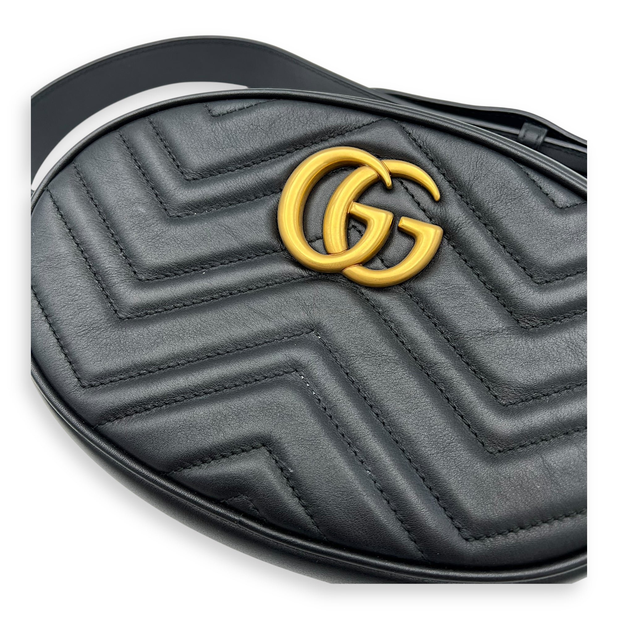 GG Marmont 85 Black Belt Bag in Calfskin, Gold hardware