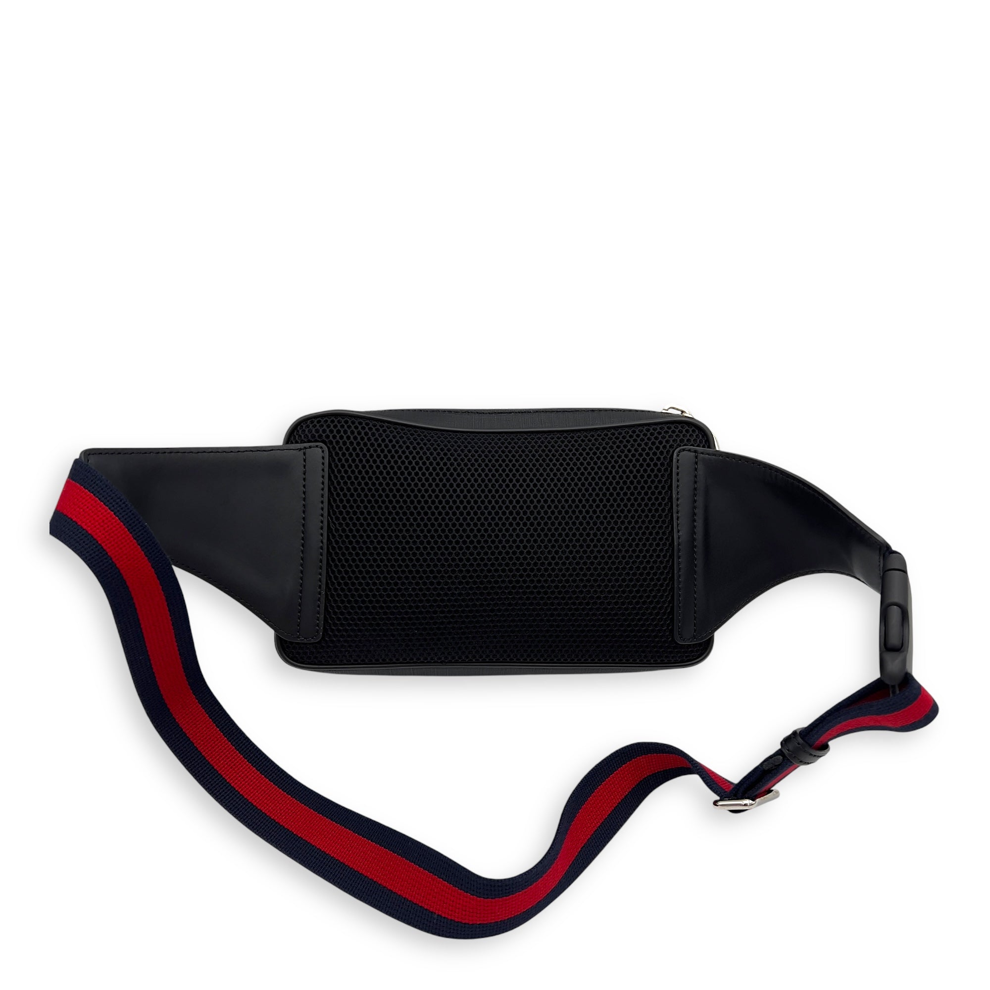 GG Supreme Black Belt Bag in Monogram Coated Canvas, Silver hardware
