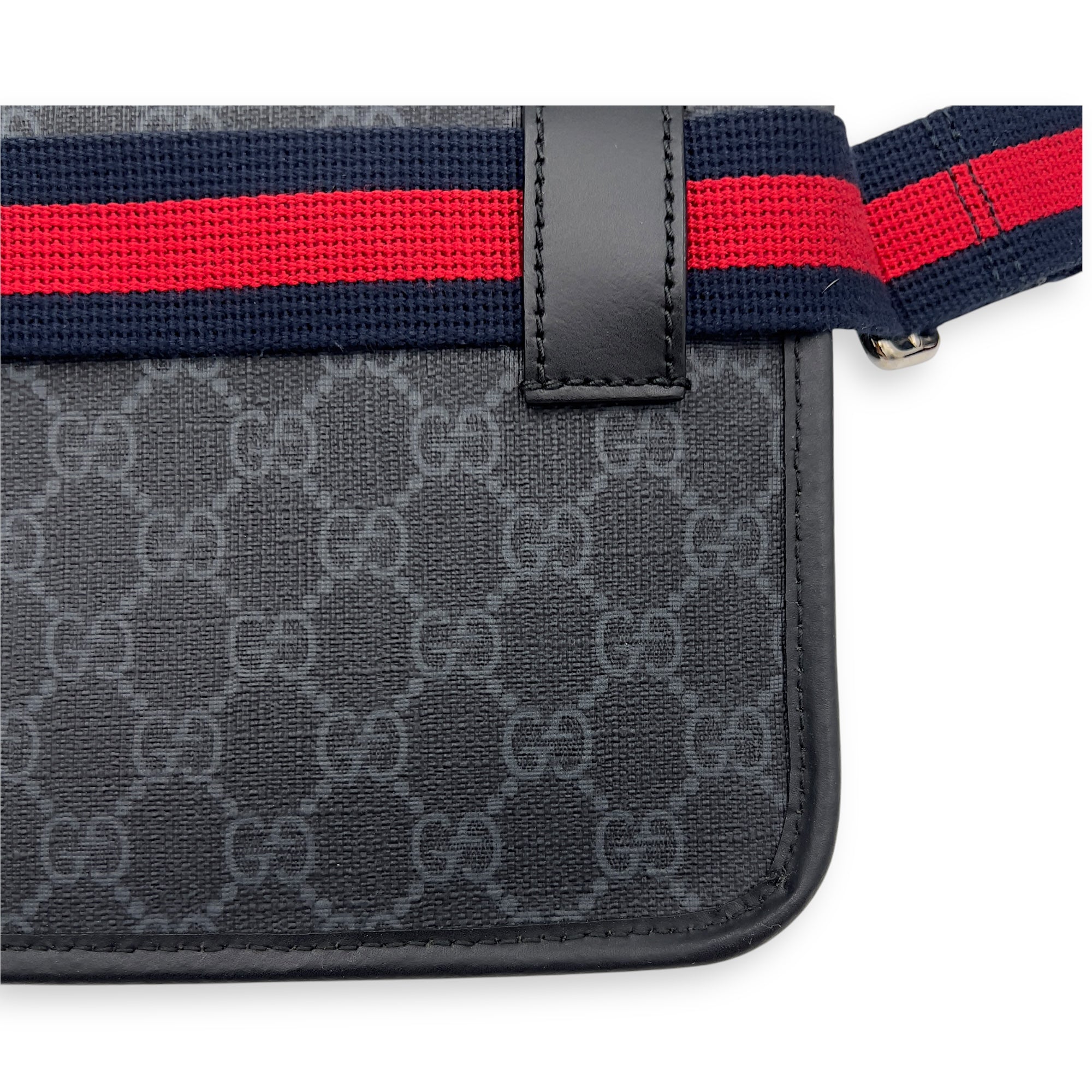 GG Supreme Belt Bag Black in Monogram Coated Canvas, Silver hardware