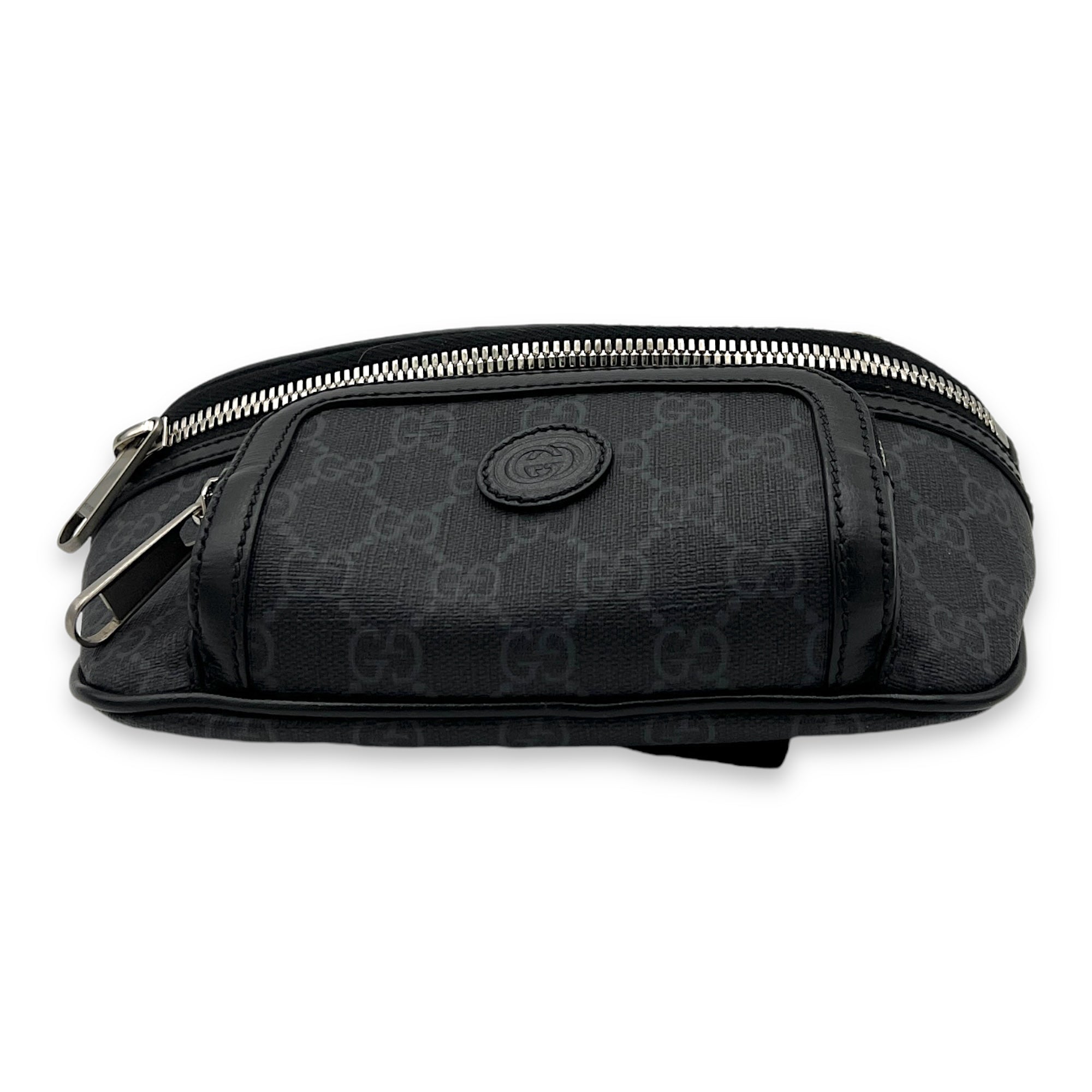 Interlocking G Black Belt Bag in Coated Canvas, Silver hardware