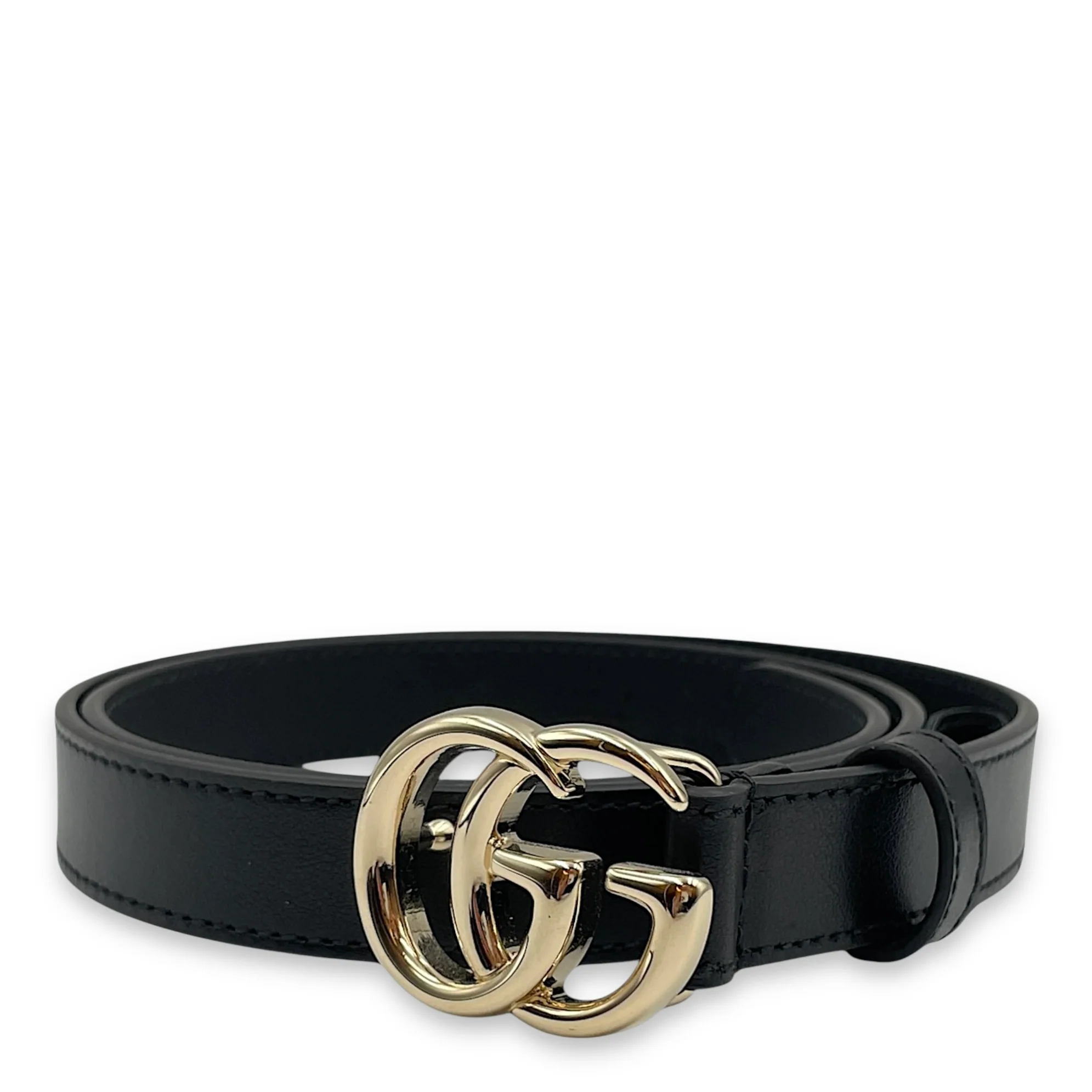 GG 75/30 Black Ladies Belt in Calfskin, Gold hardware