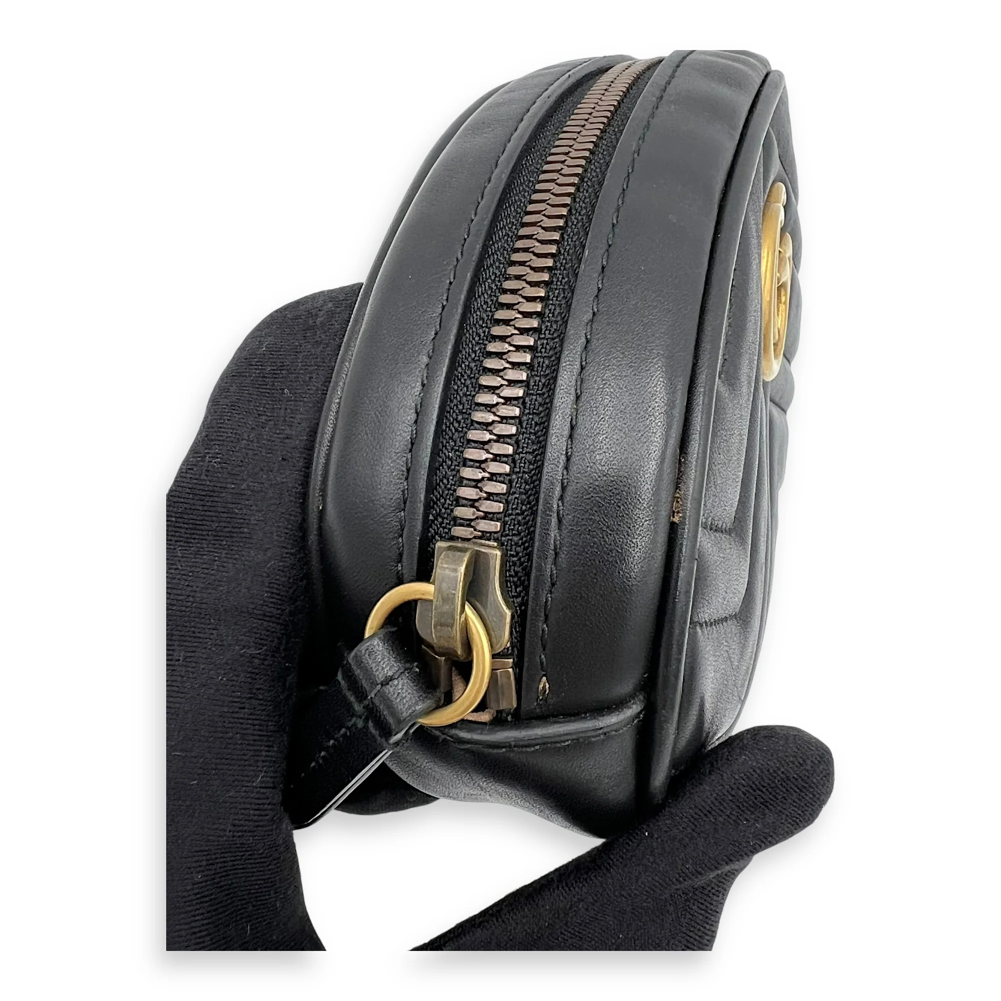 GG Marmont 75cm Black Belt Bag in Calfskin, Gold hardware