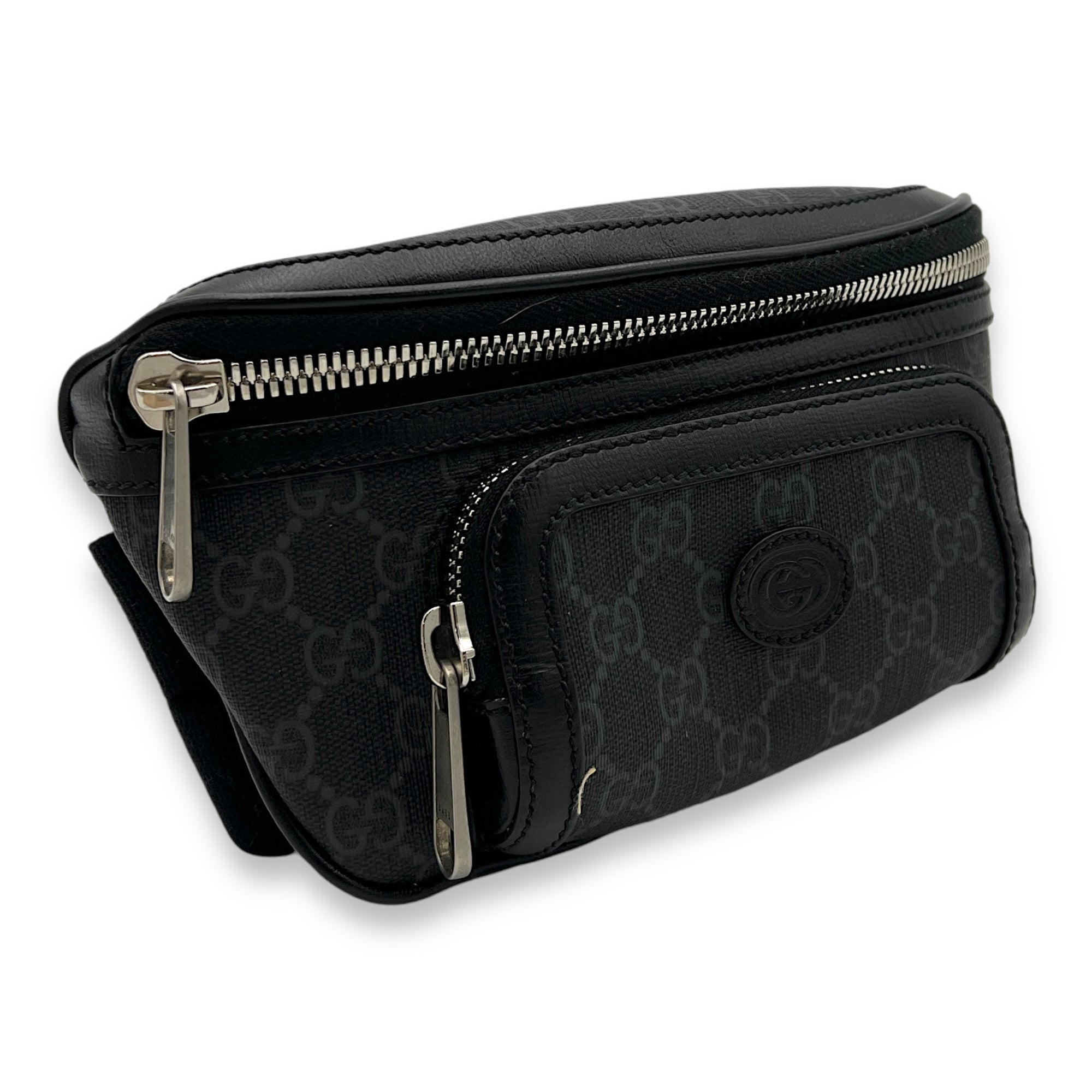 Interlocking G Black Belt Bag in Coated Canvas, Silver hardware