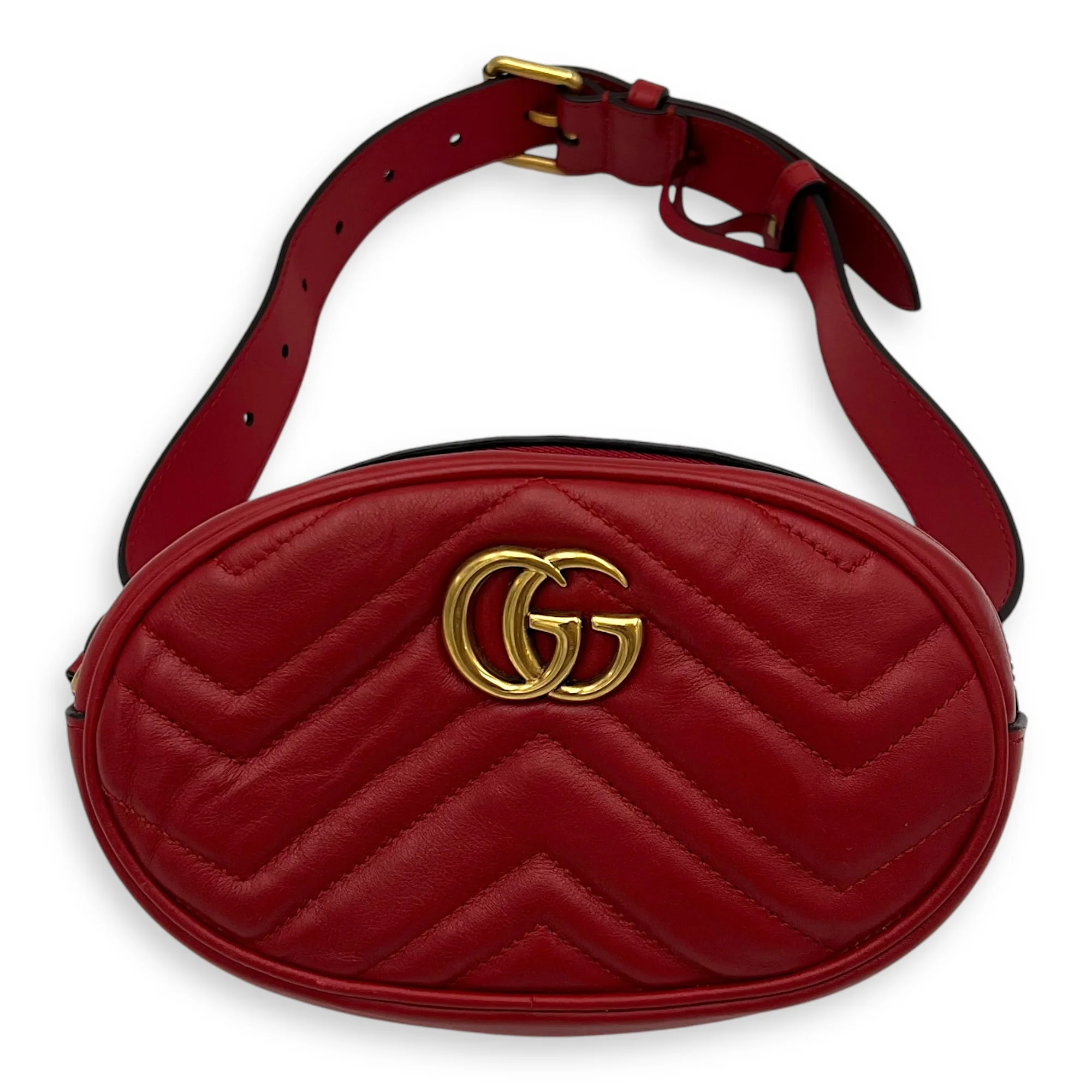 GG Marmont Belt Bag Red in Calfskin, Gold hardware