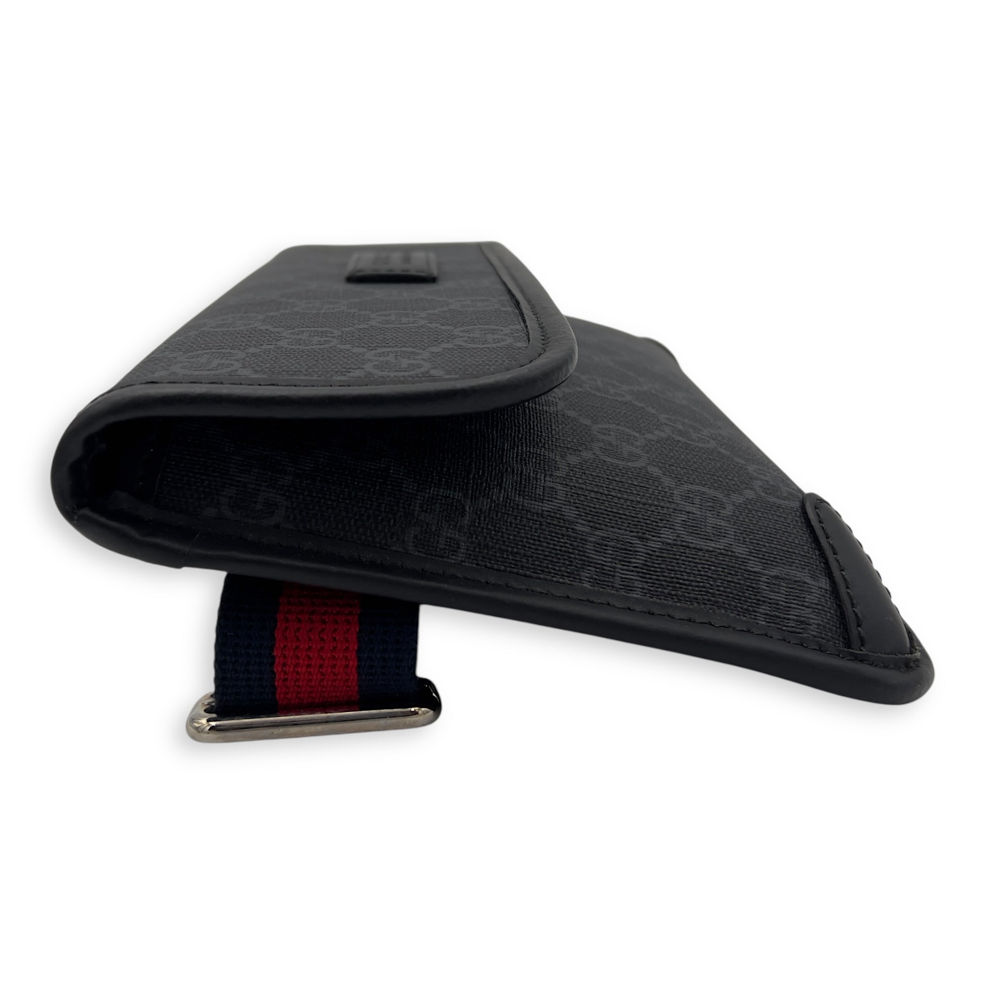 GG Supreme Belt Bag Black in Monogram Coated Canvas, Silver hardware