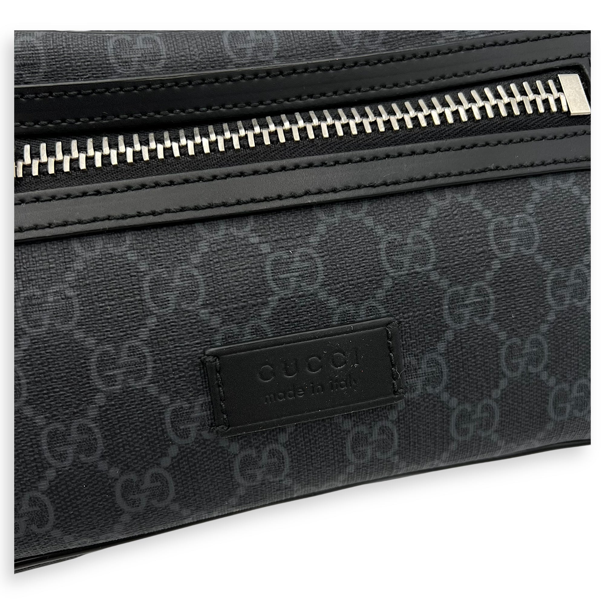 GG Supreme Belt Bag Black in Monogram Coated Canvas, Silver hardware