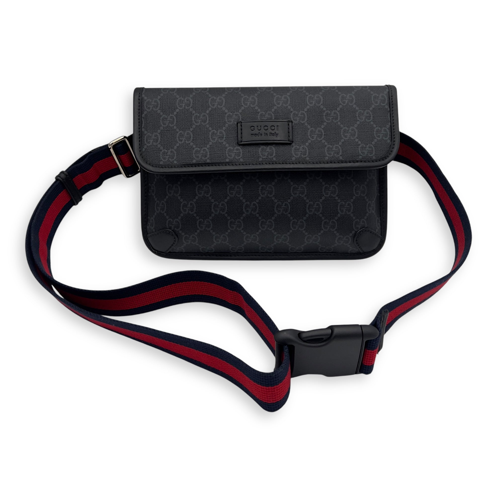 GG Supreme Belt Bag Black in Monogram Coated Canvas, Silver hardware