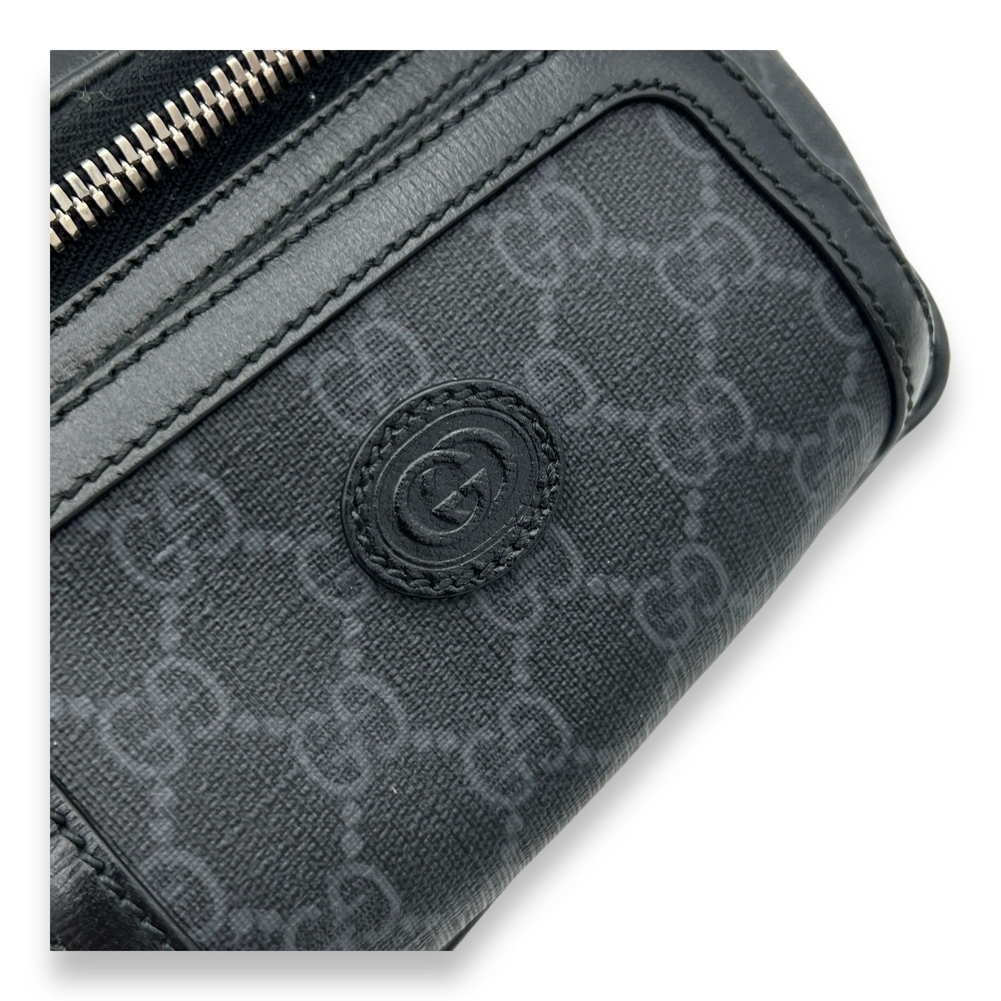 Interlocking G Black Belt Bag in Coated Canvas, Silver hardware