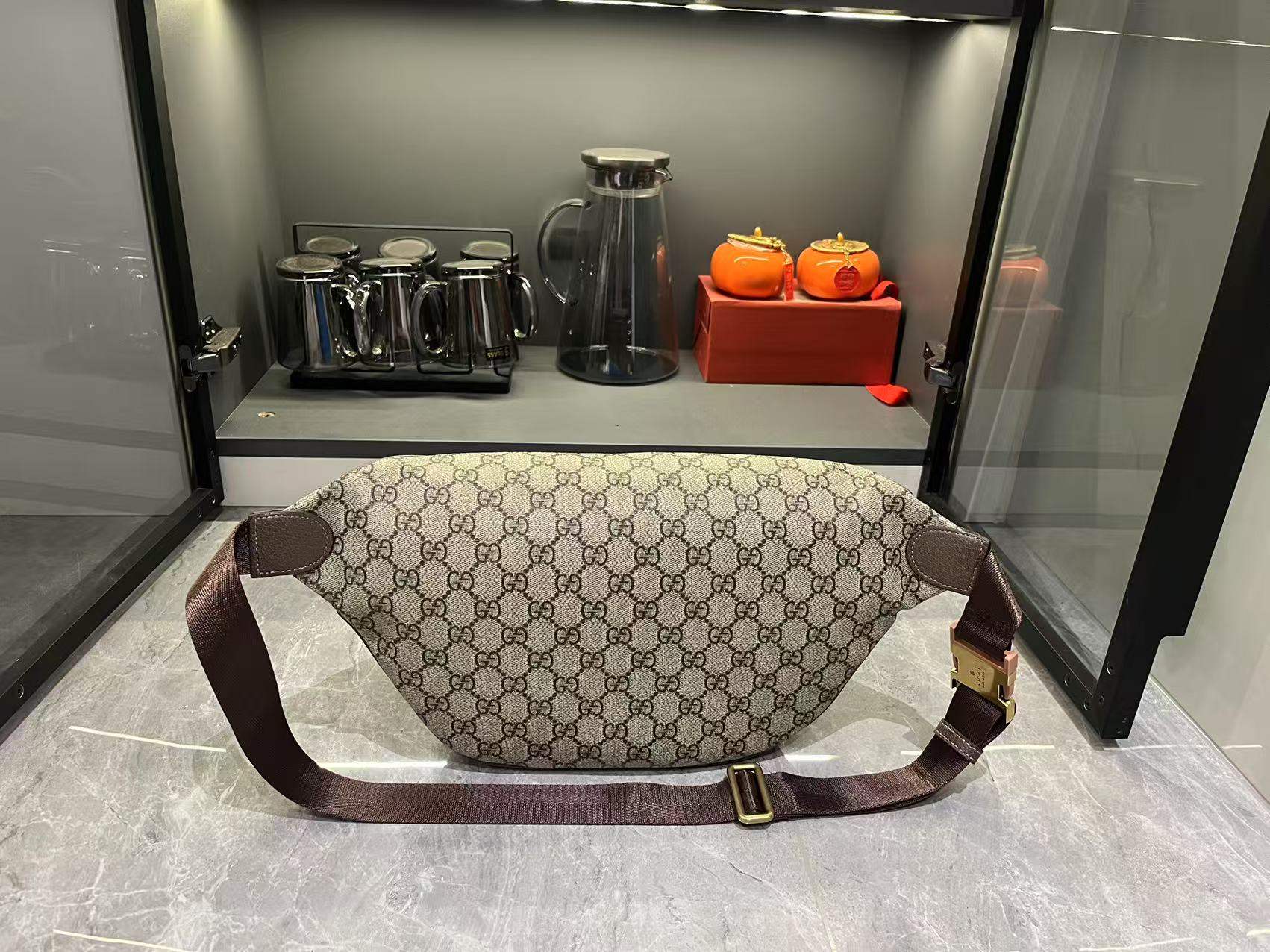 Gucci Ophidia GG Monogram Large Belt Bag - Beige and dark brown