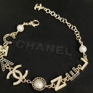 Black and White Diamond Letter Double C Bracelet