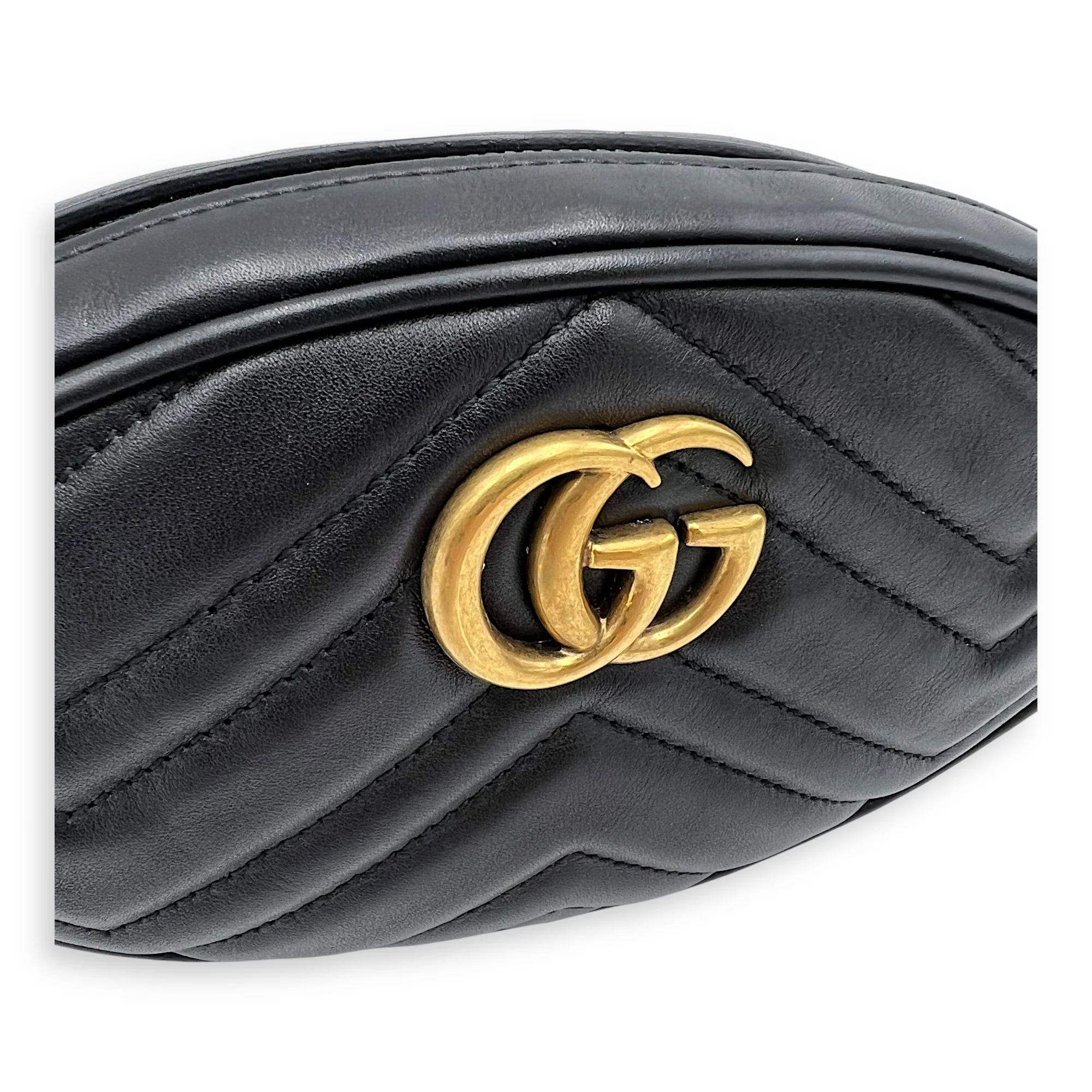 GG Marmont 75cm Black Belt Bag in Calfskin, Gold hardware
