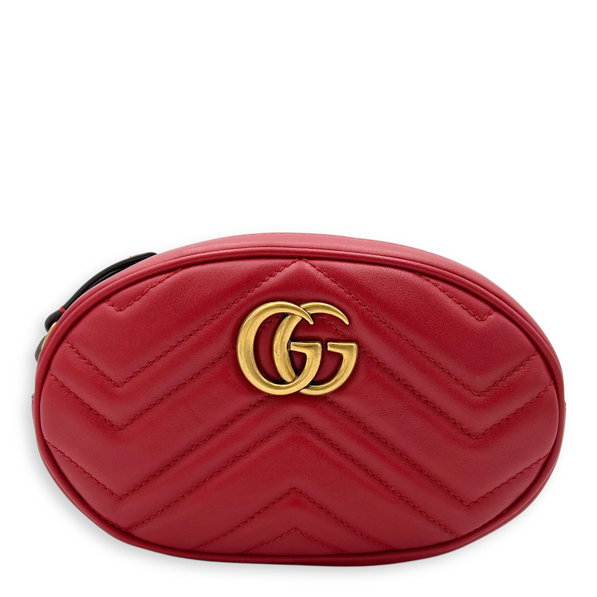 GG Marmont Belt Bag Red in Calfskin, Gold hardware