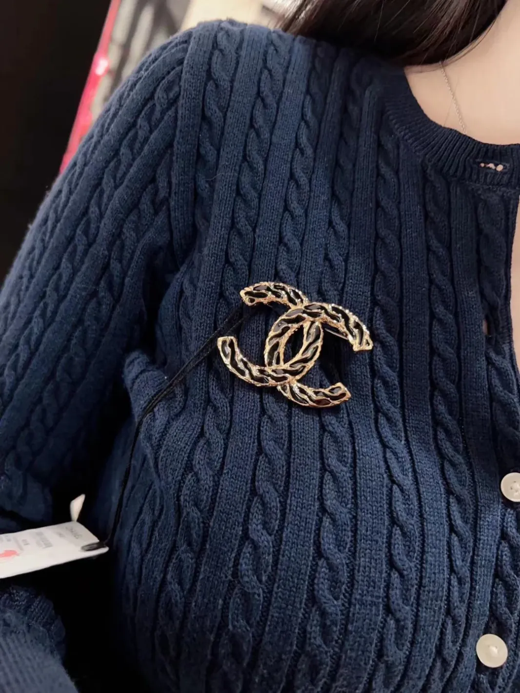 Black Double C Brooch