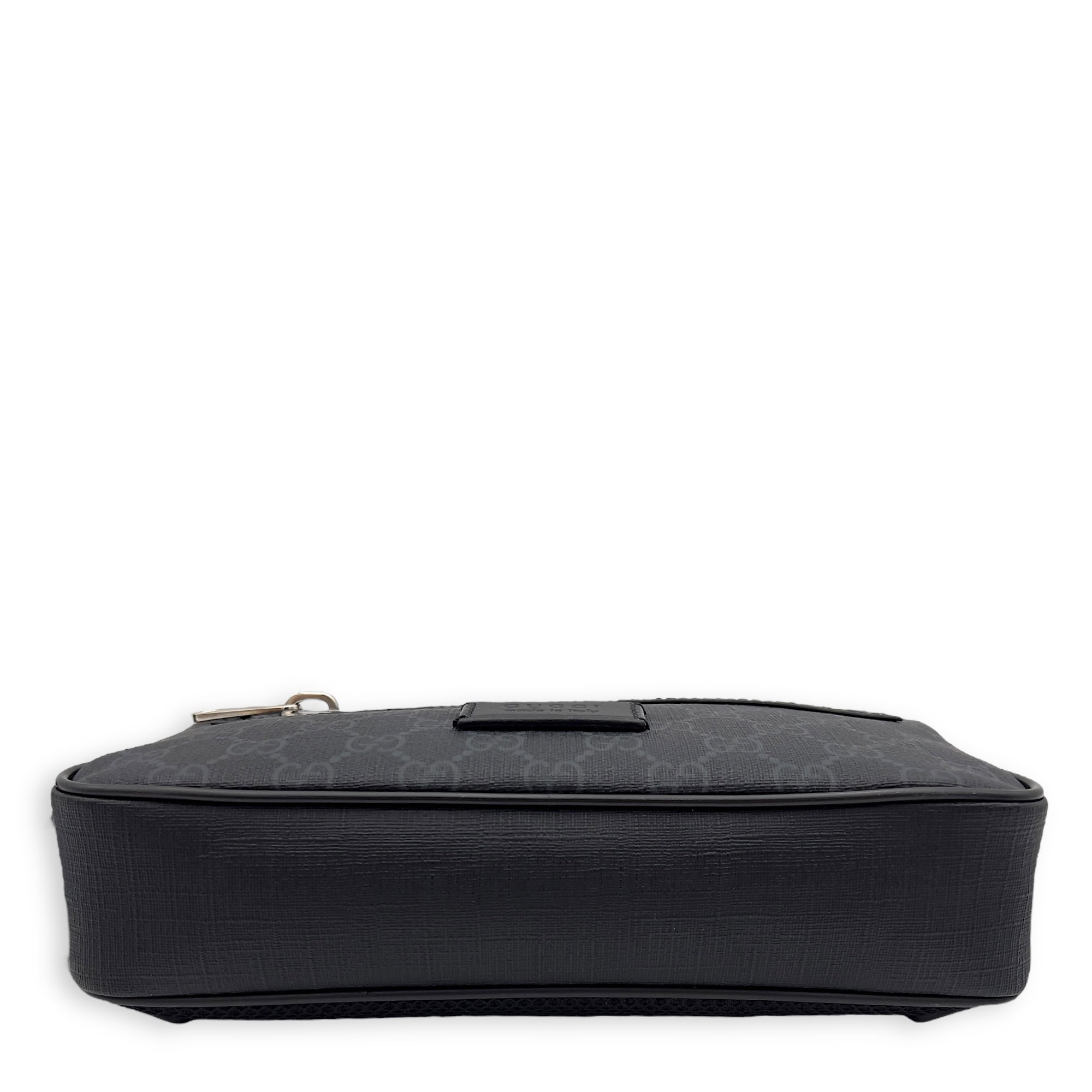 GG Supreme Black Belt Bag in Monogram Coated Canvas, Silver hardware