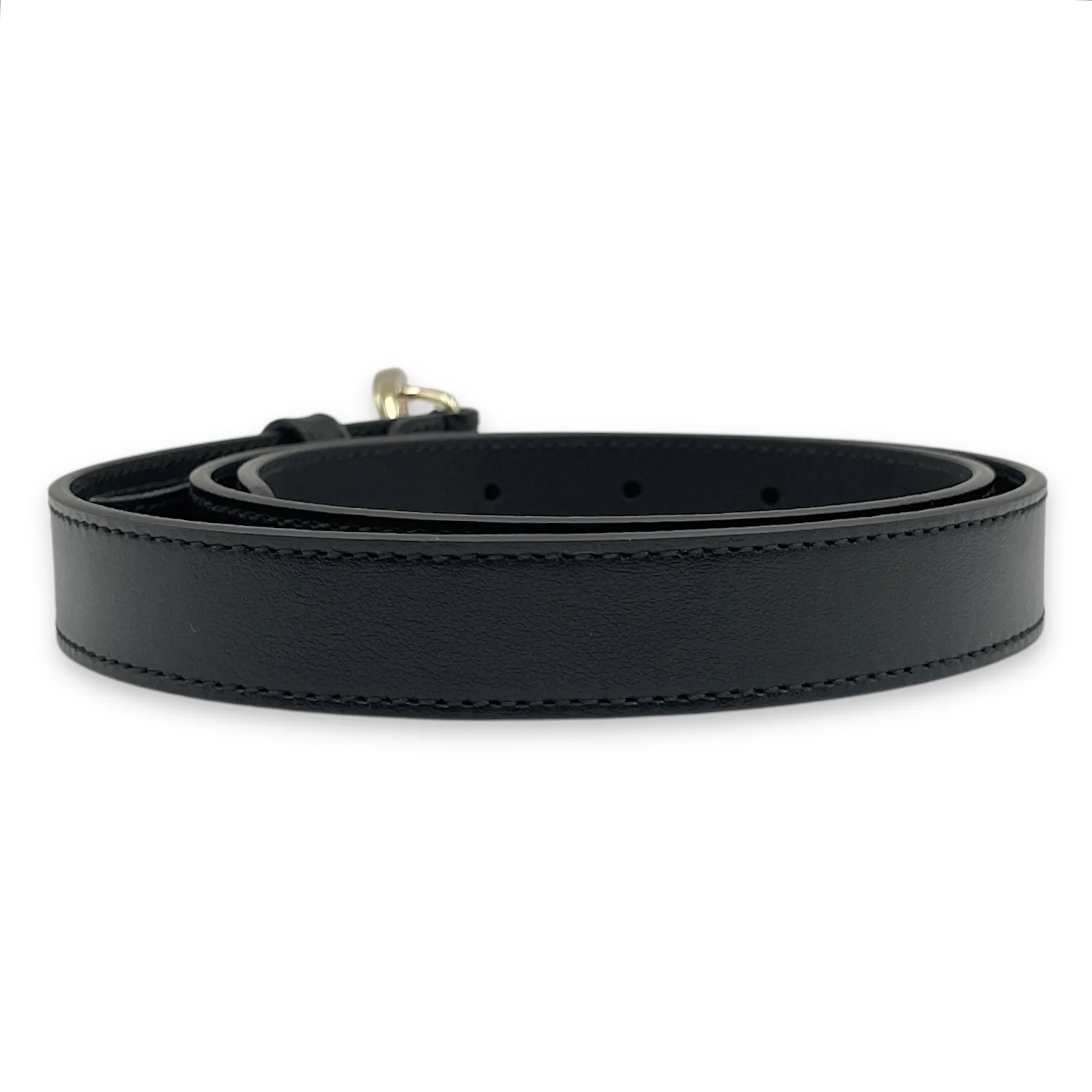 GG 75/30 Black Ladies Belt in Calfskin, Gold hardware