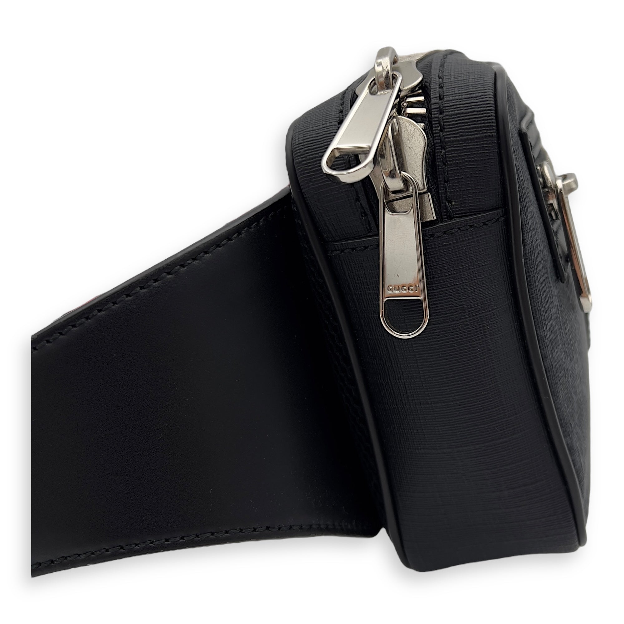 GG Supreme Black Belt Bag in Monogram Coated Canvas, Silver hardware