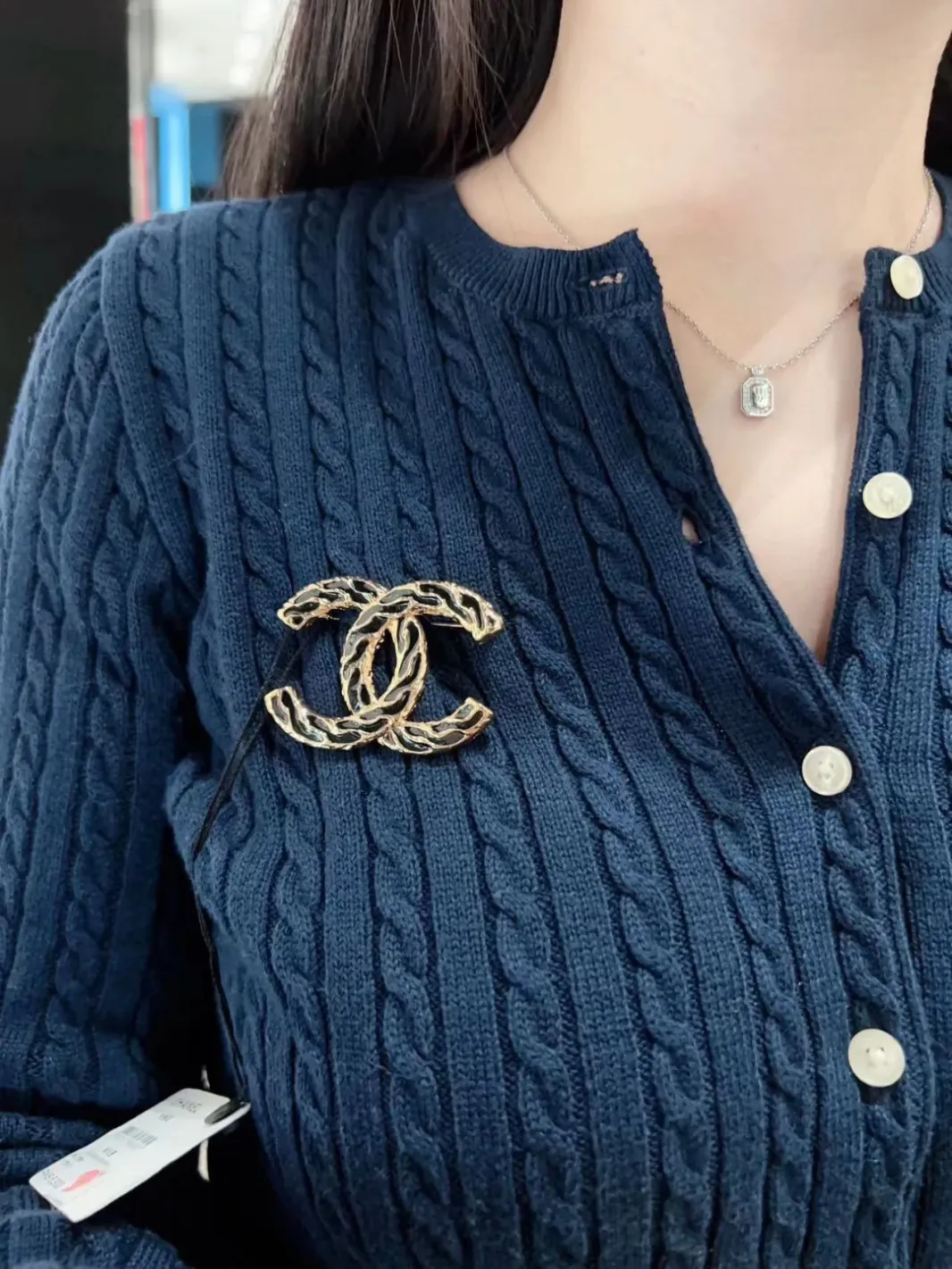 Black Double C Brooch